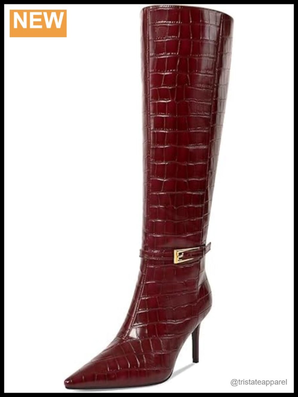 Knee High Boots High Heel Croc Embossed Pointed Toe Stiletto